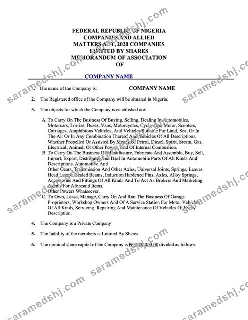 Nigeria certificate of registration Word and PDF template